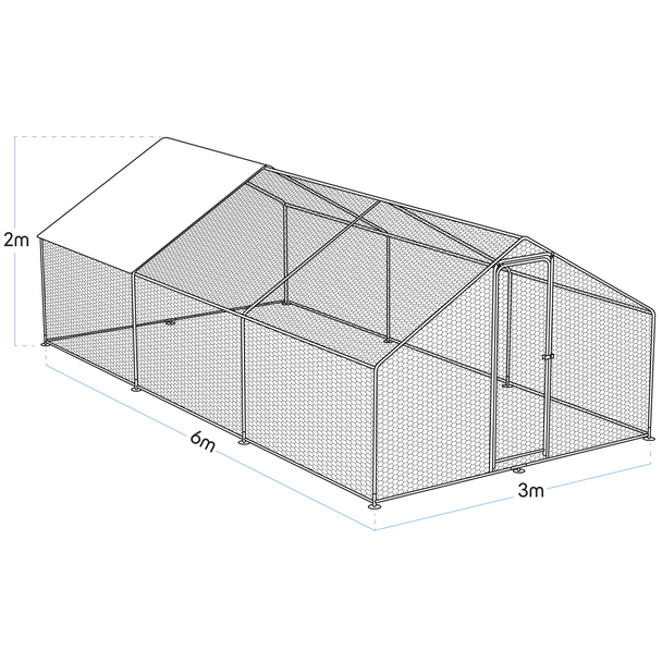 Sealey DG280 │ Dellonda Walk-In Galvanized Steel Chicken Run with Roof Cover & PVC Coated Chicken Wire