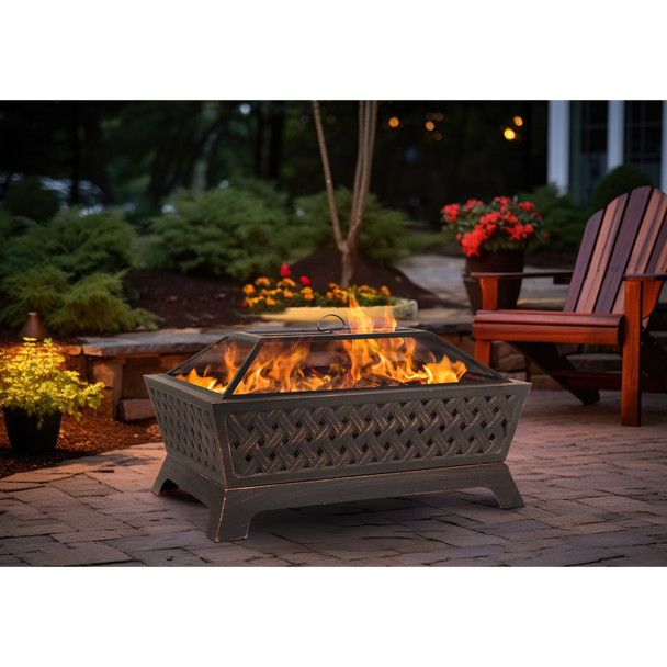 Sealey DG44 │ Dellonda 89cm Rectangular Outdoor Fire Pit, Antique Bronze Effect