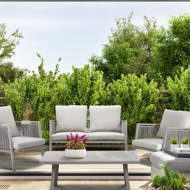 Sealey DG56 │ Dellonda Fusion Aluminium Outdoor Sofa, Arm Chairs & Coffee Table Set 4pc