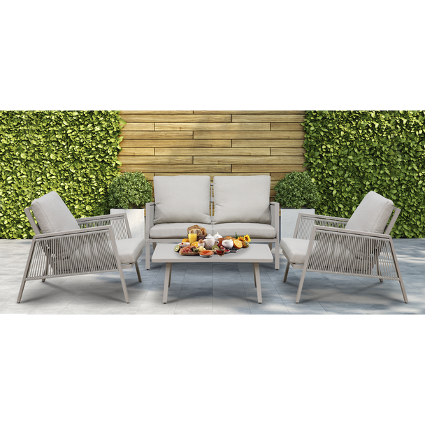 Sealey DG56 │ Dellonda Fusion Aluminium Outdoor Sofa, Arm Chairs & Coffee Table Set 4pc