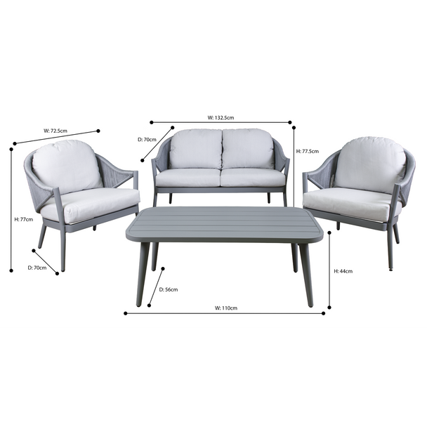 Sealey DG59 │ Dellonda Echo Aluminium Outdoor Sofa, Chair & Coffee Table Set 4pc