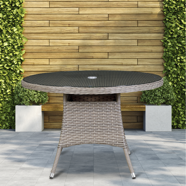 Sealey DG66 │ Dellonda Chester Rattan Wicker Round Outdoor Dining Table with Tempered Glass Top