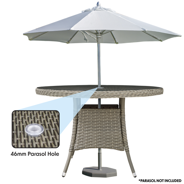Sealey DG66 │ Dellonda Chester Rattan Wicker Round Outdoor Dining Table with Tempered Glass Top