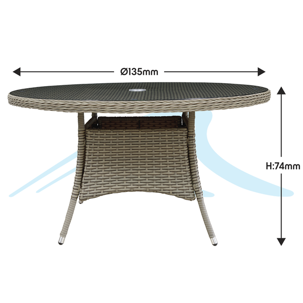 Sealey DG67 │ Dellonda Chester Rattan Wicker Round Outdoor Dining Table with Tempered Glass Top