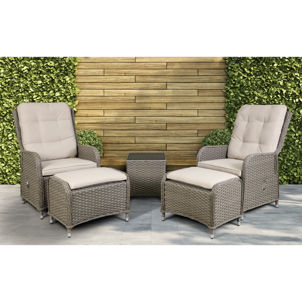 Sealey DG68 │ Dellonda Chester Rattan Wicker Outdoor Recliner Loungers & Table Set 5pc
