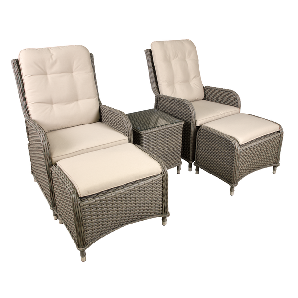 Sealey DG68 │ Dellonda Chester Rattan Wicker Outdoor Recliner Loungers & Table Set 5pc
