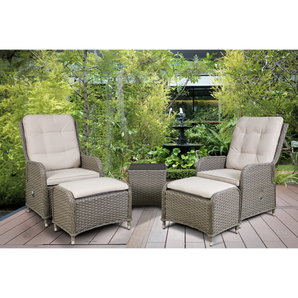 Sealey DG68 │ Dellonda Chester Rattan Wicker Outdoor Recliner Loungers & Table Set 5pc