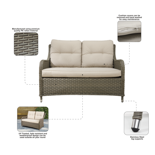 Sealey DG70 │Dellonda Chester Rattan Wicker Outdoor 2-Seater Sofa