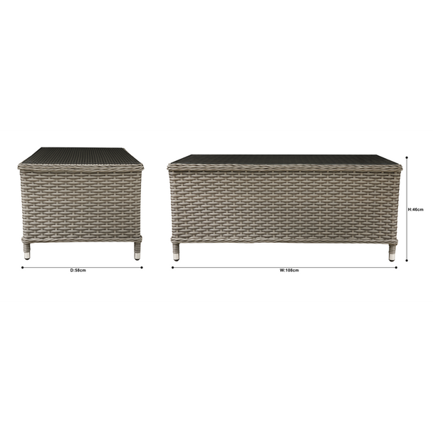 Sealey DG71 │ Dellonda Chester Rattan Wicker Outdoor Balcony Table with Tempered Glass Top