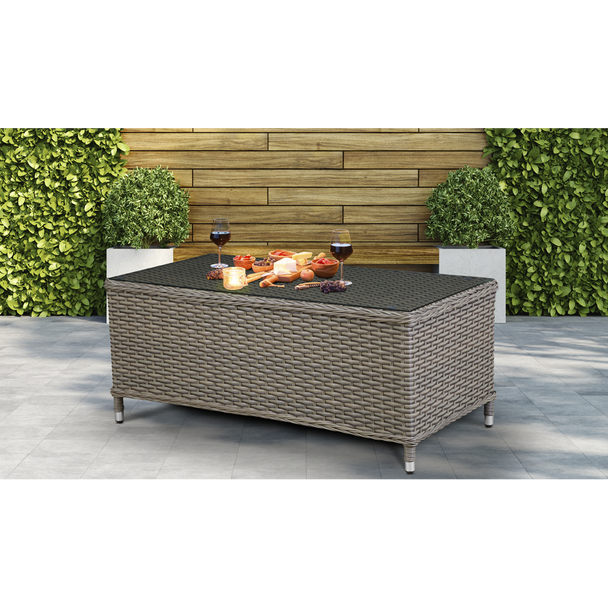 Sealey DG71 │ Dellonda Chester Rattan Wicker Outdoor Balcony Table with Tempered Glass Top