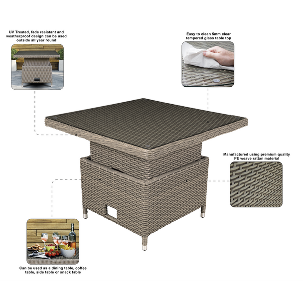 Sealey DG73 │ Dellonda Chester Rattan Wicker Adjustable-Height Outdoor Dining Table