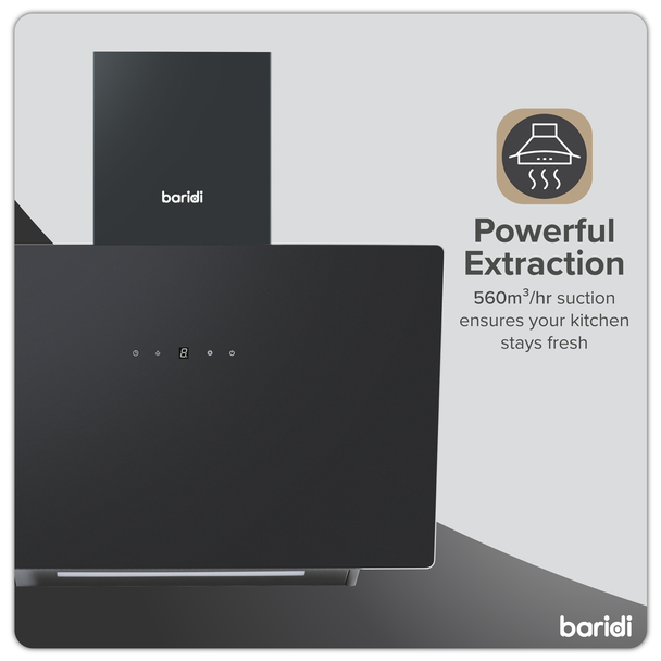 Sealey DH105 │ Baridi Angled Chimney Cooker Hood with Touch Controls & Carbon Filters 60cm - Black Glass