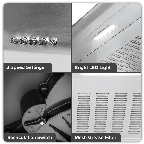 Sealey DH108 │ Baridi Visor Cooker Hood Extractor Fan 60cm - Stainless Steel