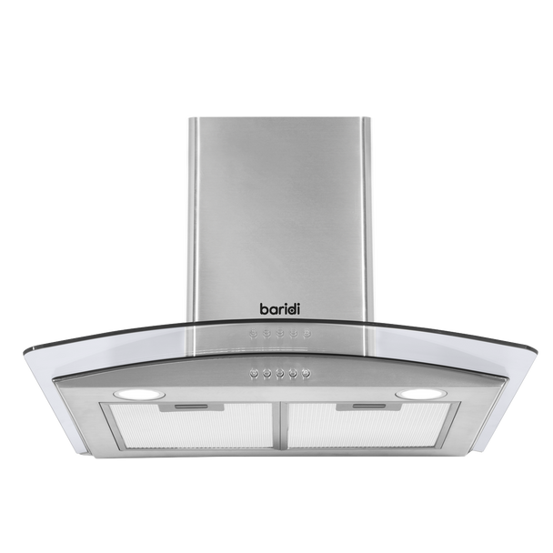 Sealey DH128 │ Baridi Curved Glass Cooker Hood with Carbon Filters & LED Lights 60cm - Stainless Steel