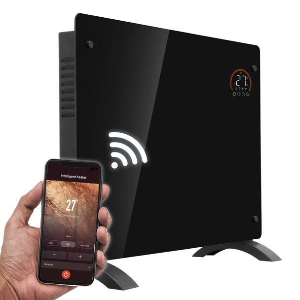 Sealey DH137 │ Baridi Electric Glass Panel Heater, 1500W, Thermostat Controlled 24Hr 7 Day Timer, Wi-Fi Enabled, Remote Control, Black - DH137