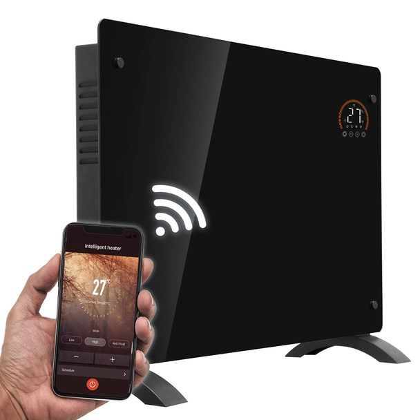 Sealey DH139 │ Baridi Electric Glass Panel Heater, 2000W, Thermostat Controlled Radiator with 24Hr 7 Day Timer, Wi-Fi Enabled, Remote Control, Black