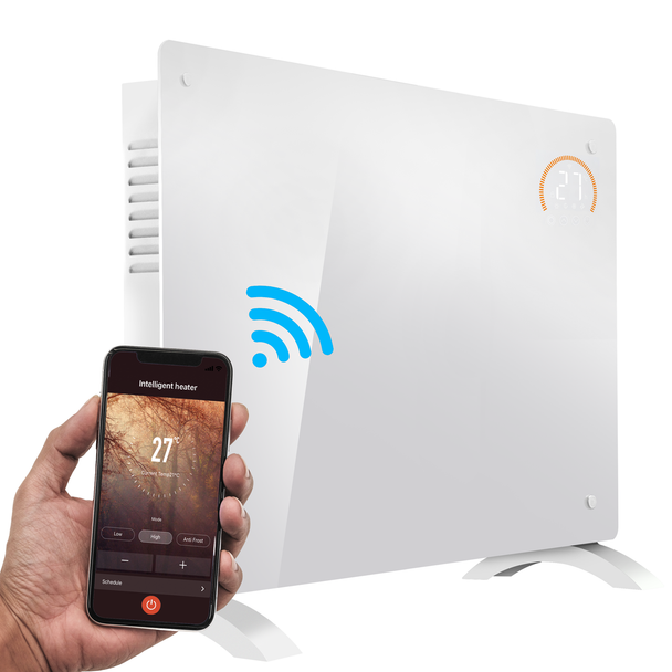 Sealey DH140 │ Baridi Electric Glass Panel Heater, 2000W, Thermostat Controlled 24Hr 7 Day Timer, Wi-Fi Enabled, Remote Control, White