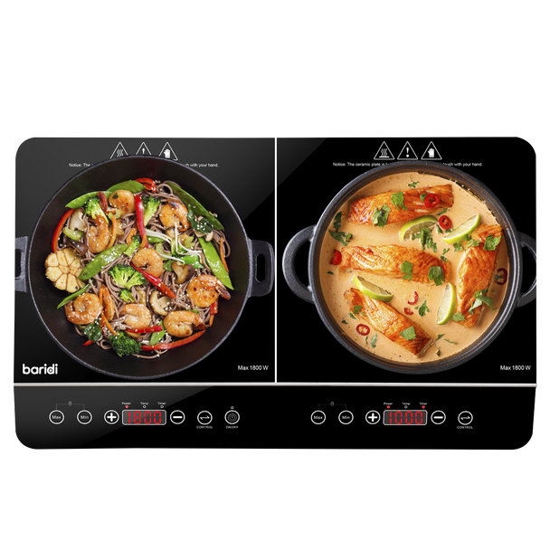 Sealey DH146 │ Baridi Portable Induction Hob with 2 Cooking Zones 60 x 36 x 6.5cm - Black