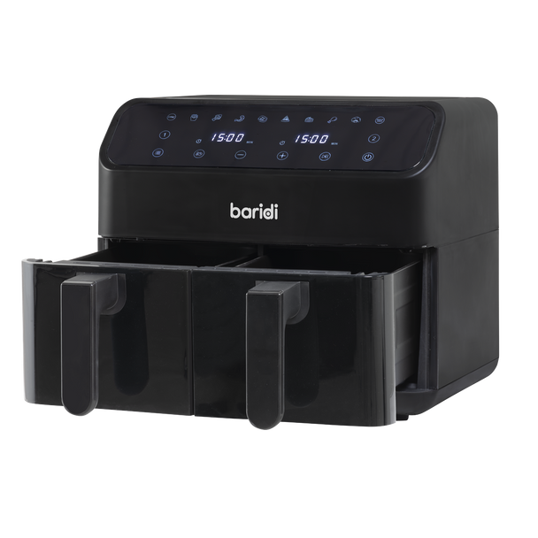 Sealey DH172 │ Baridi Dual Zone Air Fryer 8L with 8-in-1 Functions Touch Controls, Easy-Clean, Black - DH172
