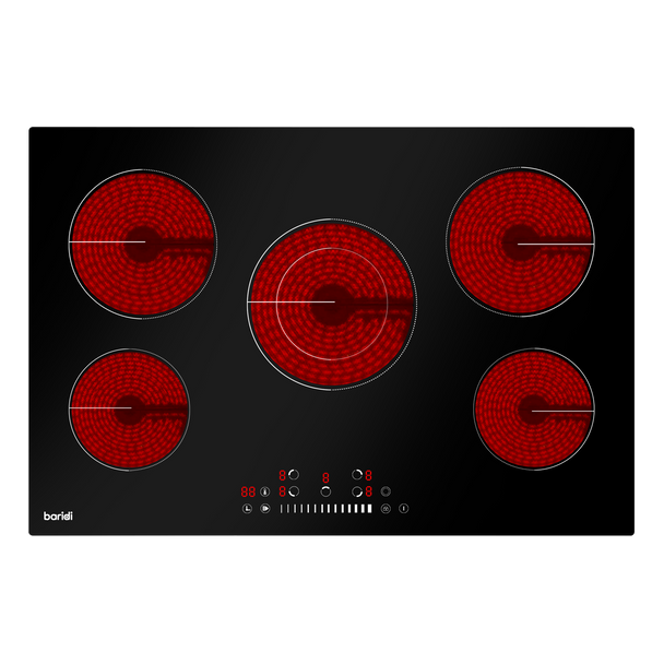 Sealey DH175 │ Baridi Integrated Ceramic Hob with 5 Cooking Zones 77cm - Black Glass
