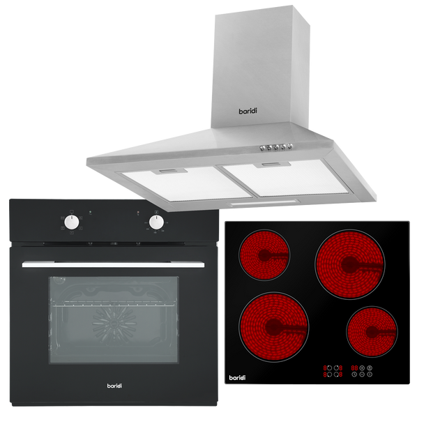 Sealey DH185 │ Baridi Integrated Ceramic Hob with 4 Cooking Zones, Integrated Fan-Assisted Electric Oven & Cooker Hood with Carbon Filters