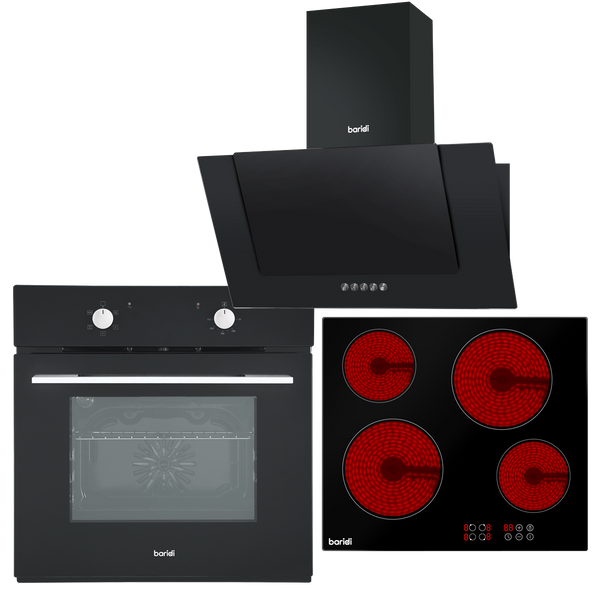 Sealey DH186 │ Baridi Integrated Ceramic Hob with 4 Cooking Zones, Integrated Fan-Assisted Electric Oven & Angled Chimney Cooker Hood with Carbon Filters & LED Lamp