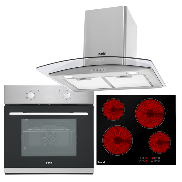 Sealey DH187 │ Baridi Integrated Ceramic Hob with 4 Cooking Zones, Integrated Fan-Assisted Electric Oven & Curved Glass Cooker Hood with Carbon Filters & LED Lights