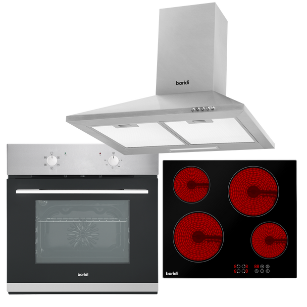 Sealey DH188 │ Baridi Integrated Ceramic Hob with 4 Cooking Zones, Integrated Fan-Assisted Electric Oven & Cooker Hood with Carbon Filters