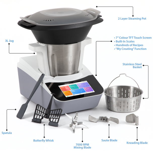 Sealey DH189 │ Baridi Smart Thermo-Cooker with 7" Touchscreen & App-Guided Recipes with 18 Preset Functions