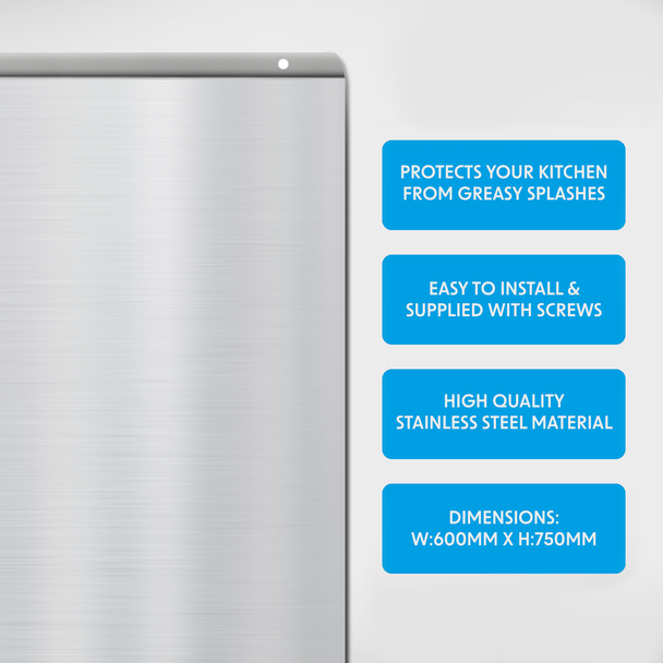 Sealey DH193 │ Baridi Splashback for Cooker Hoods 60 x 75cm - Stainless Steel