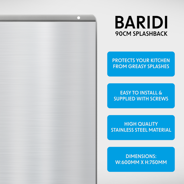 Sealey DH195 │ Baridi Splashback for Cooker Hoods 90 x 75cm - Stainless Steel