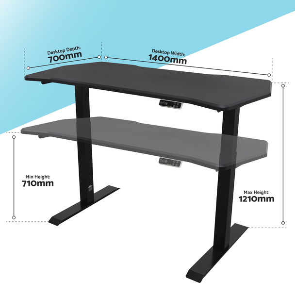 Sealey DH241 │ Dellonda Carbon Fibre Effect Electric Height Adjustable Standing Desk, 1400 x 700mm Dual Motor 100kg