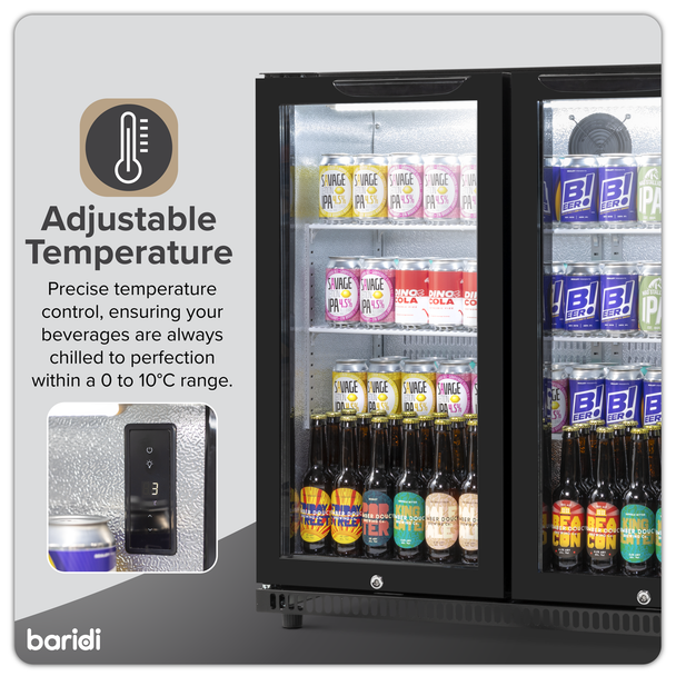 Sealey DH272 │ Baridi Hinged Double Door, Back Bar Drinks Fridge/Cooler, 190L Capacity