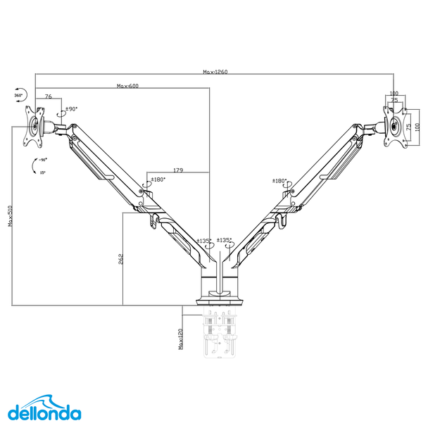 Sealey DH27 │ Dellonda Adjustable Double Monitor Arm with 360° Rotation - White