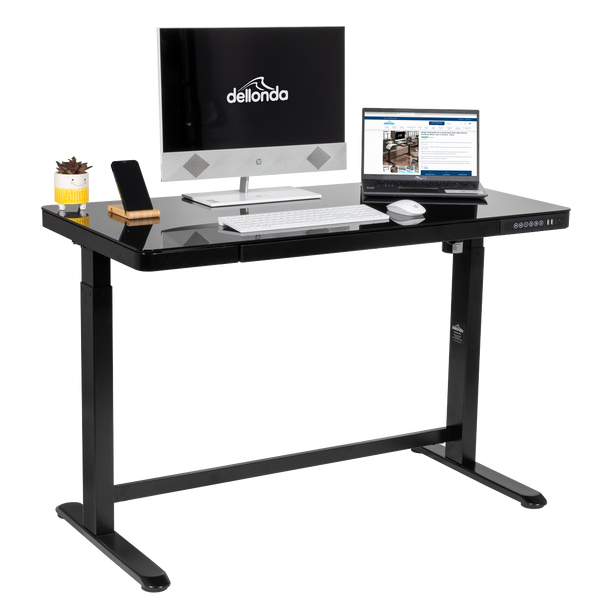Sealey DH53 │ Dellonda Single Motor Ultra-Quiet Electric Desk with Control Panel, USB Port & Drawer - Black Desktop