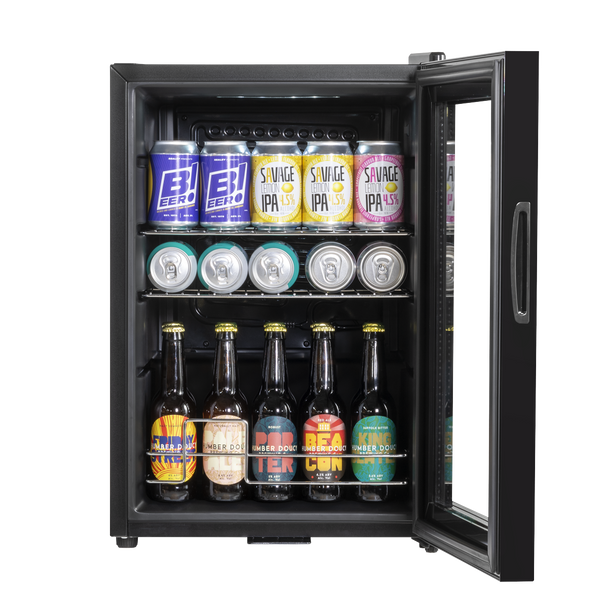 Sealey DH62 │ Baridi Beer & Drinks Fridge with LED Light, Black and Glass Door 60L