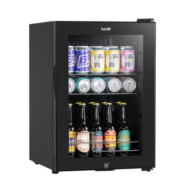 Sealey DH62 │ Baridi Beer & Drinks Fridge with LED Light, Black and Glass Door 60L