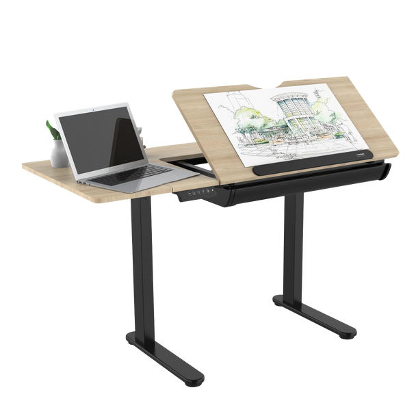 Sealey DH71 │ Dellonda Single Motor Ultra-Quiet Electric Adjustable Drawing Table with 40° Tilt, Drawer & Side Table