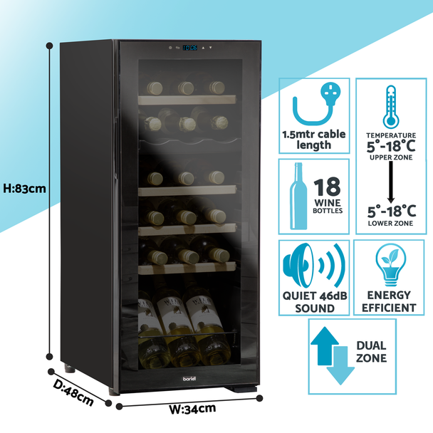 Sealey DH89 │ Baridi 18 Bottle Dual Zone Wine Fridge & Cooler