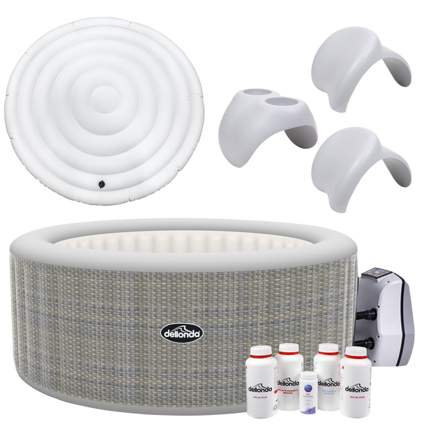 Sealey DL100 │ Dellonda 2-4 Person Inflatable Hot Tub/Spa with Smart Pump & Starter Kit - Rattan Effect