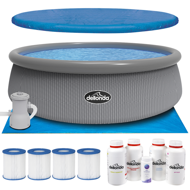 Sealey DL136 │ Dellonda Paddling/Swimming Pool & Pump with Cover, Ground Sheet, Test Strips, Starter Kit and Filters 15ft - Gray Rattan Effect