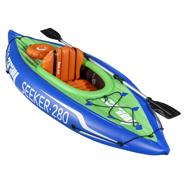 Sealey DL154 │ Dellonda Inflatable One-Person Kayak/Canoe Set with Pump, Carry Bag & Aluminium Oar - Blue/Green