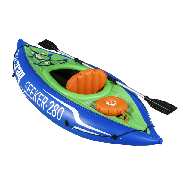 Sealey DL154 │ Dellonda Inflatable One-Person Kayak/Canoe Set with Pump, Carry Bag & Aluminium Oar - Blue/Green
