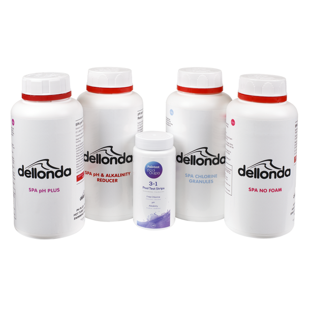 Sealey DL62 │ Dellonda Hot Tub/Spa Starter Kit - Chlorine, pH Increaser, Dry Acid, Foam Down & Test Strips