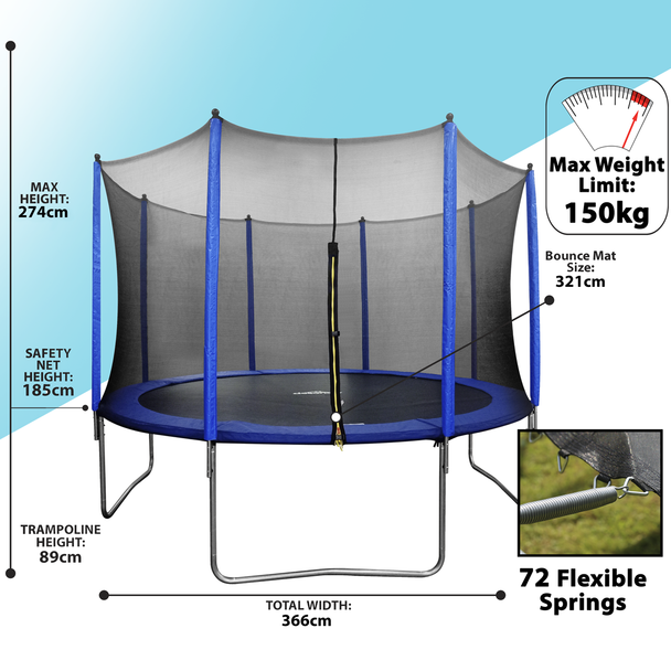 Sealey DL69 │ Dellonda Heavy-Duty Outdoor Trampoline with Safety Enclosure Net 12ft