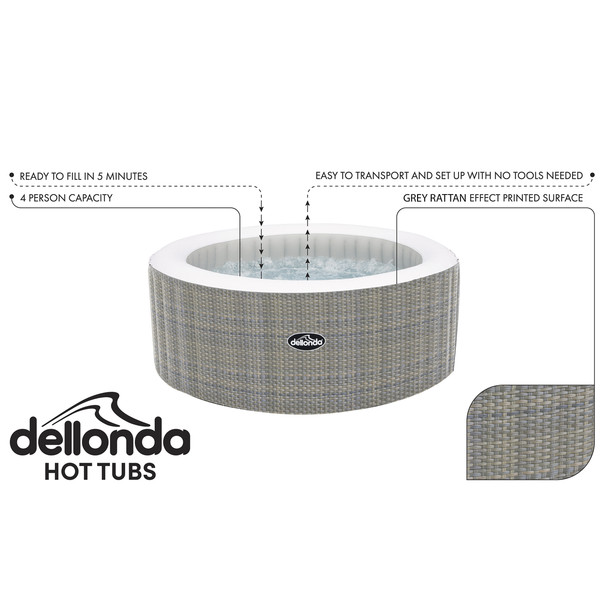 Sealey DL90 │ Dellonda 2-4 Person Inflatable Hot Tub/Spa with Smart Pump - Rattan Effect
