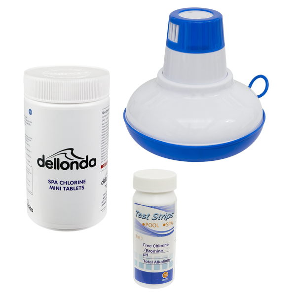 Sealey DL97 │ Dellonda Hot Tub/Spa & Swimming Pool Chlorine Pack includes Chlorine Mini Tabs 1kg, Chemical Floaters & 3-in-1 Test Strips