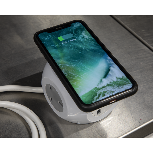 Sealey EL144WC │ 1.4m Extension Cable Cube & Wireless Charging Pad 3 x 230V & 3 x USB