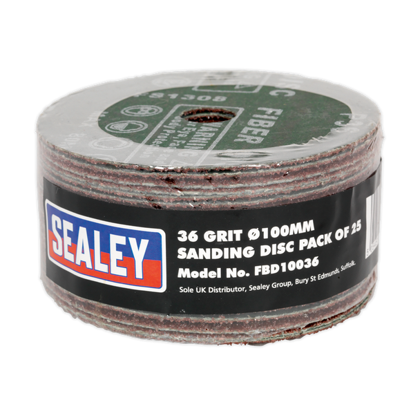 Sealey FBD10036 │ 100mm Sanding Disc 36Grit - Pack of 25