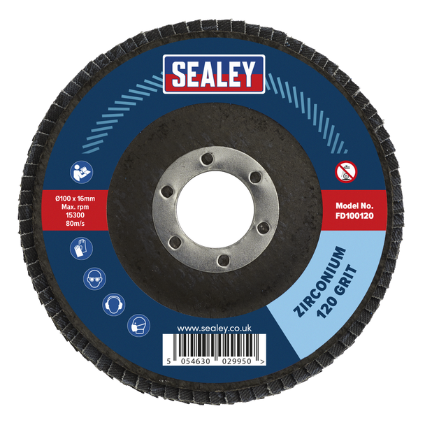 Sealey FD100120 │ 100mm Zirconium Flap Disc 120Grit 16mm Bore